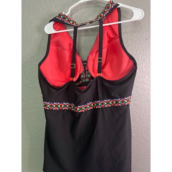 Swim by Cacique Tankini 42D Black Aztec Halter Balconette Underwire Swimsuit Top - Picture 3 of 11